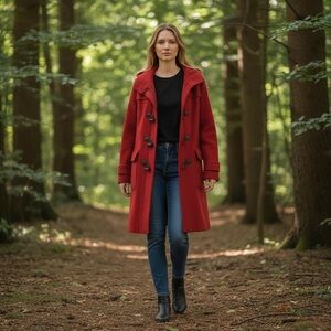 Harve Benard Classic Red Wool Hooded Toggle Coat  size 8